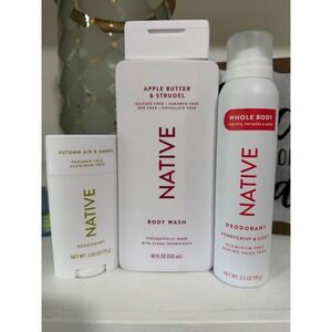 Native Fall Bundle Apple Butter Strudel Body Wash Deodorant Spray Stick Set 3pc